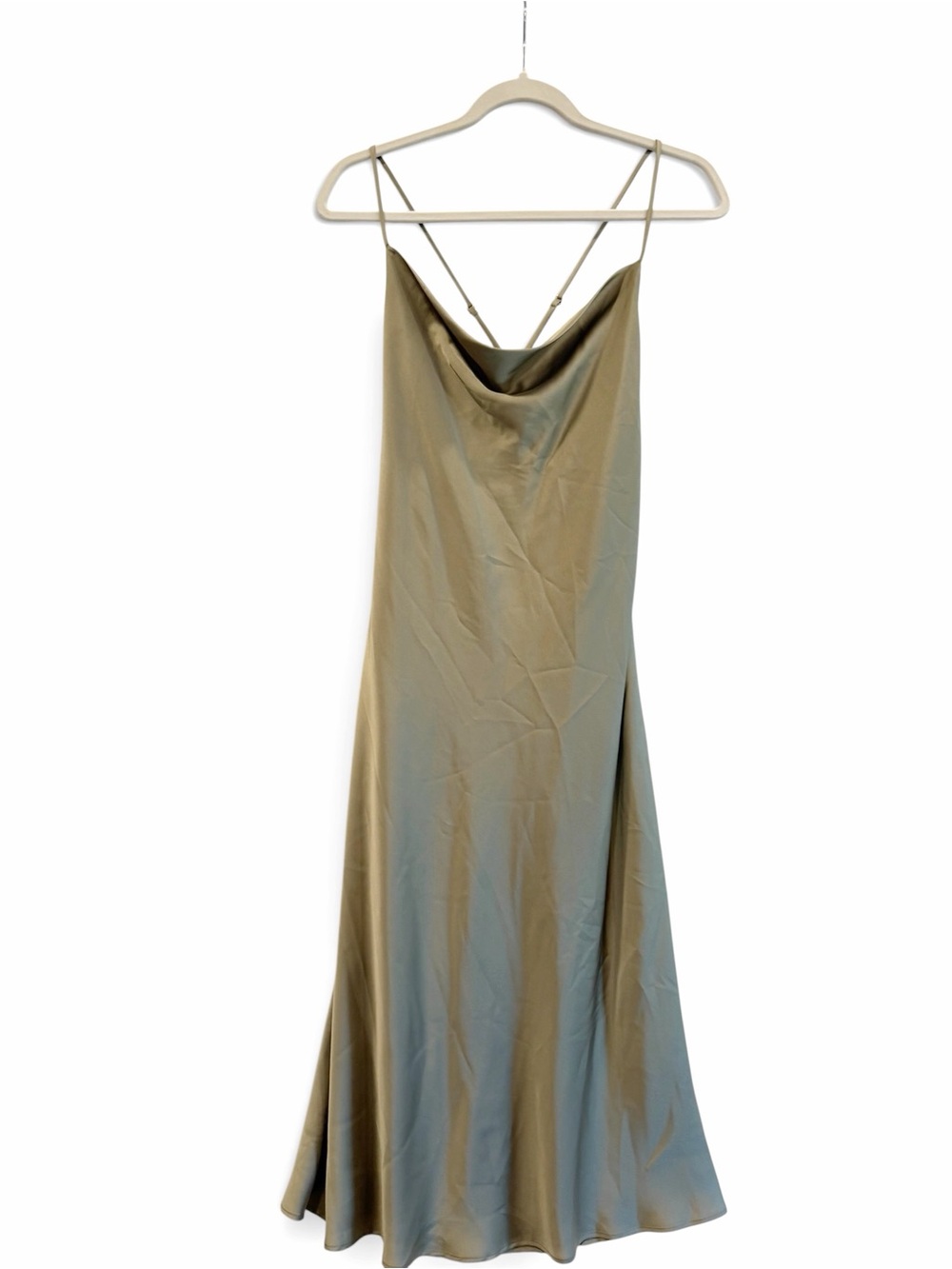 Show Me Your Mumu Verona Cowl Dress Moss Green Luxe Satin Size Small Never Worn - Picture 2 of 14